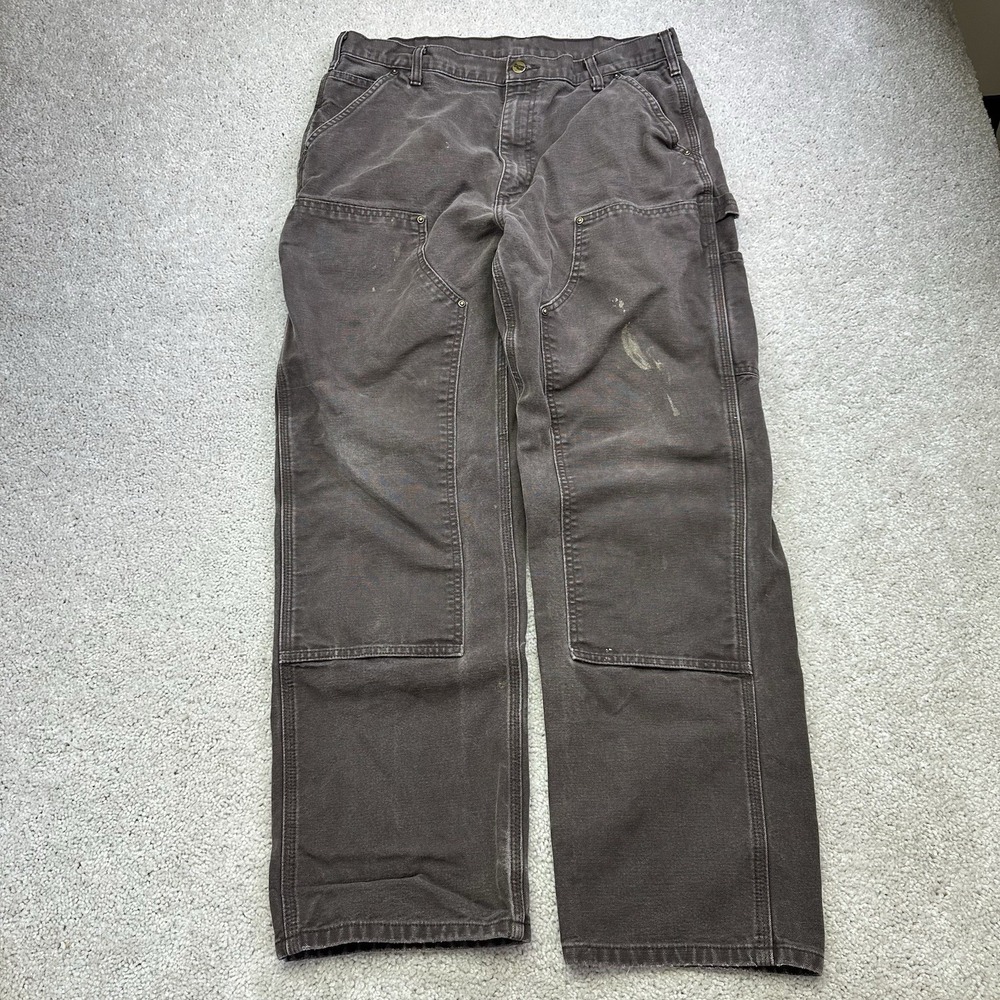 Carhartt B136 DKB Double Knee Work Pants Mens 36x32 Dark Brown Faded Distressed